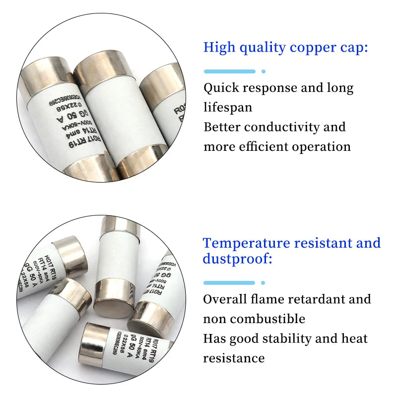 Stlxy 5/10/20Pcs 22*58mm(RO17) Fast blow Ceramic Fuse 500V RO17-40A 50A 63A 80A 100A 125A RT18 RT14 Base