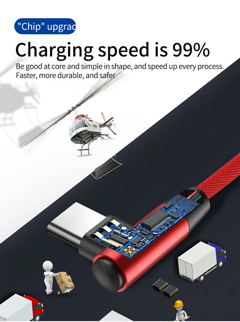 OLAF 5A USB C Cable Fast Charging Micro USB for Huawei Mate 40 30 Xiaomi Samsung 90 Degree Mobile Phone Charging Cord 1M/2M/3M