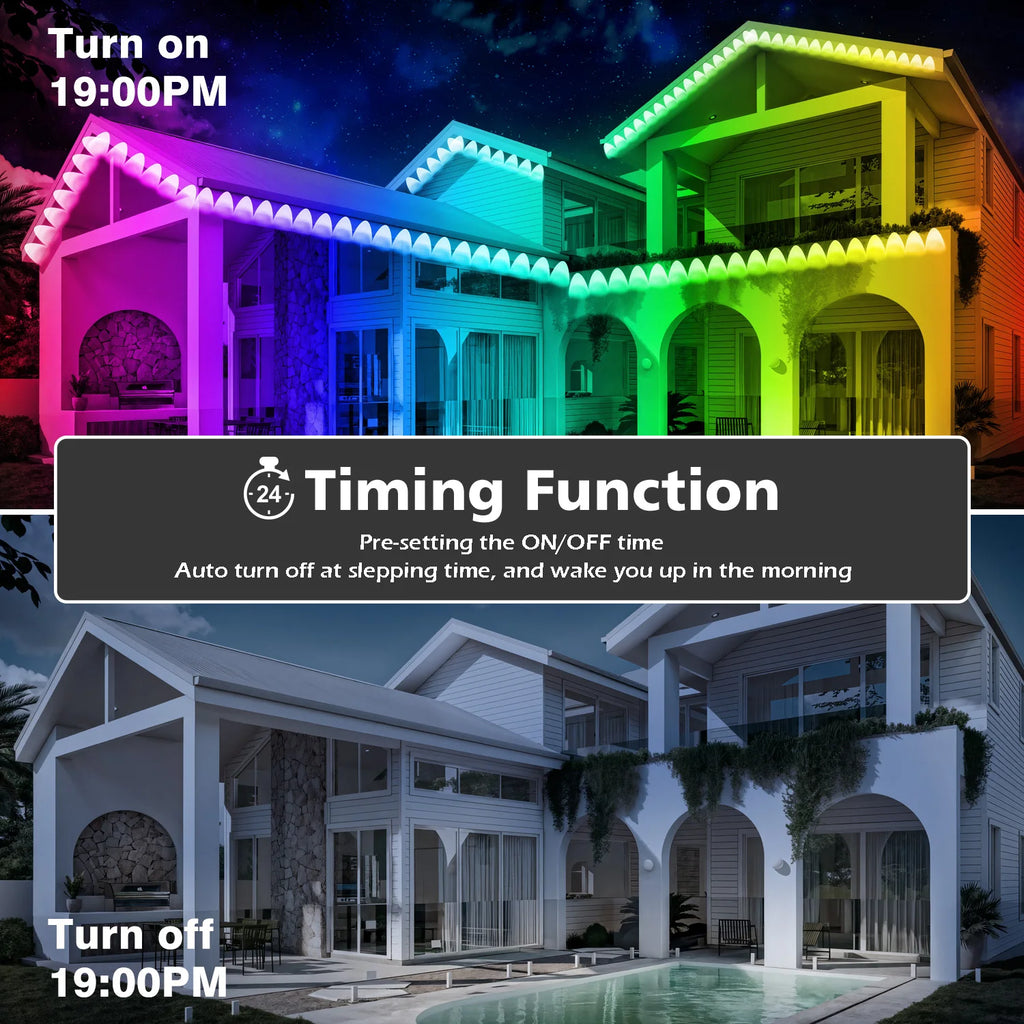 150FT Permanent Outdoor Lights, Outdoor Christmas Lights, Smart RGB App Control with 60 LEDs, LED Eaves Lights IP67 Waterproof, House Roof Outdoor Lighting for Party, Daily, Halloween, Garden