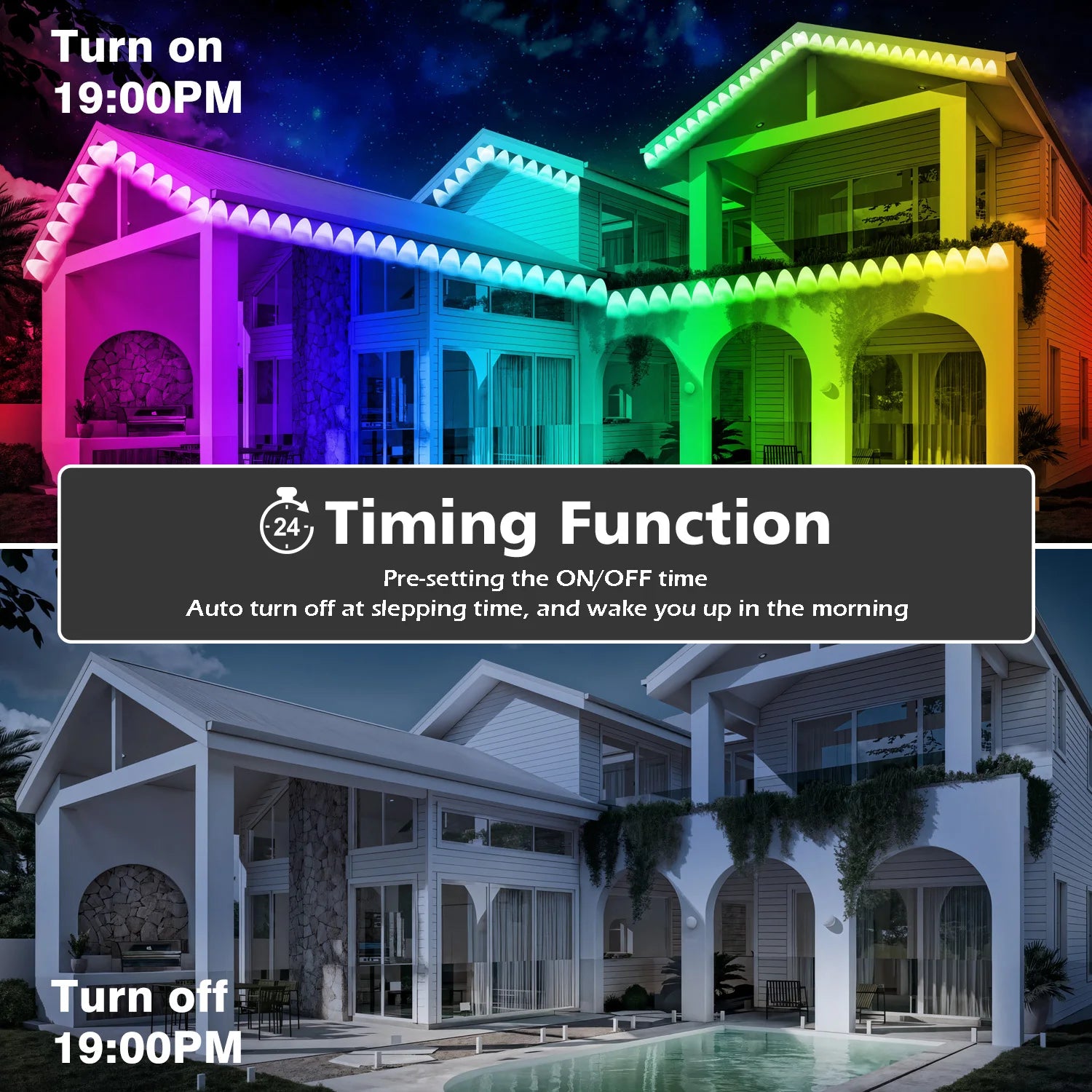 150FT Permanent Outdoor Lights, Outdoor Christmas Lights, Smart RGB App Control with 60 LEDs, LED Eaves Lights IP67 Waterproof, House Roof Outdoor Lighting for Party, Daily, Halloween, Garden