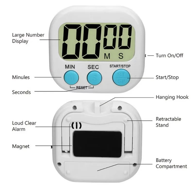 Digital Kitchen Timer for 99 Minutes Cooking Countdown with Magnetic Tool Timing Cook Friendly Alarm Clock Counter with Stand