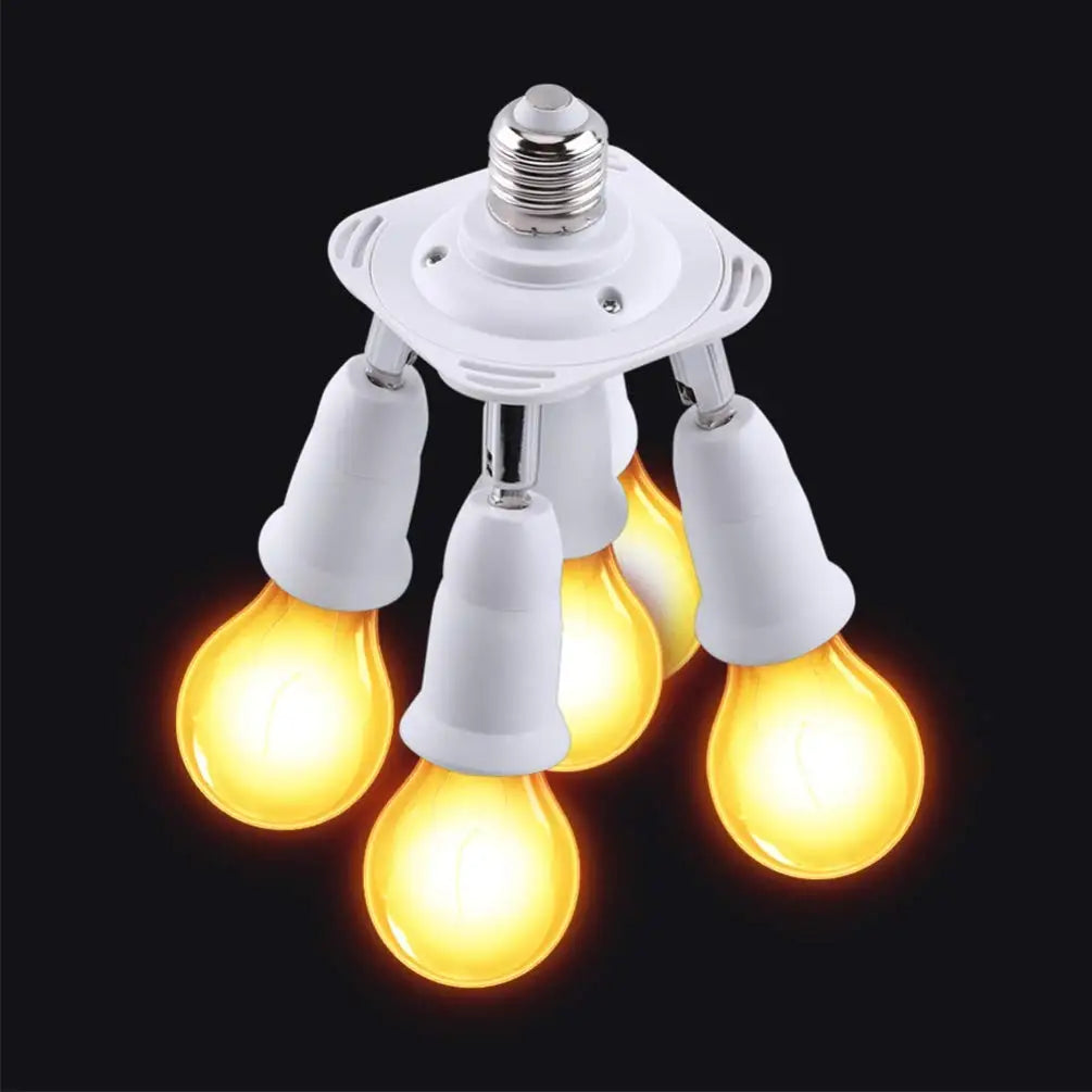 5 in 1 Light Socket Splitter E26 E27 Adapter Converter for Standard LED Bulbs 360 Degrees Adjustable 180Degree Bendable Max 300W
