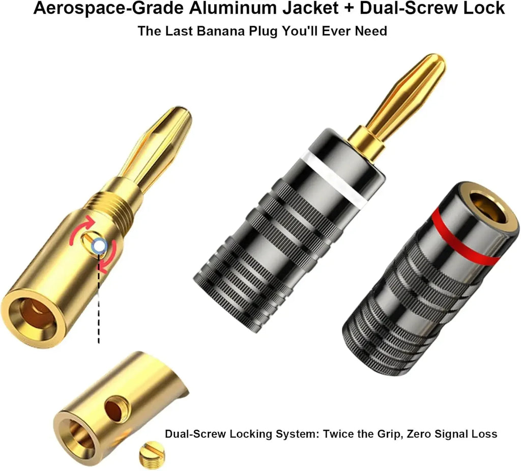 1-10PCS Dual Screw Locking 4MM Banana Plugs 24KGold Plated Copper OFC Speaker Connector for HIFI Audio System Terminal Adapter