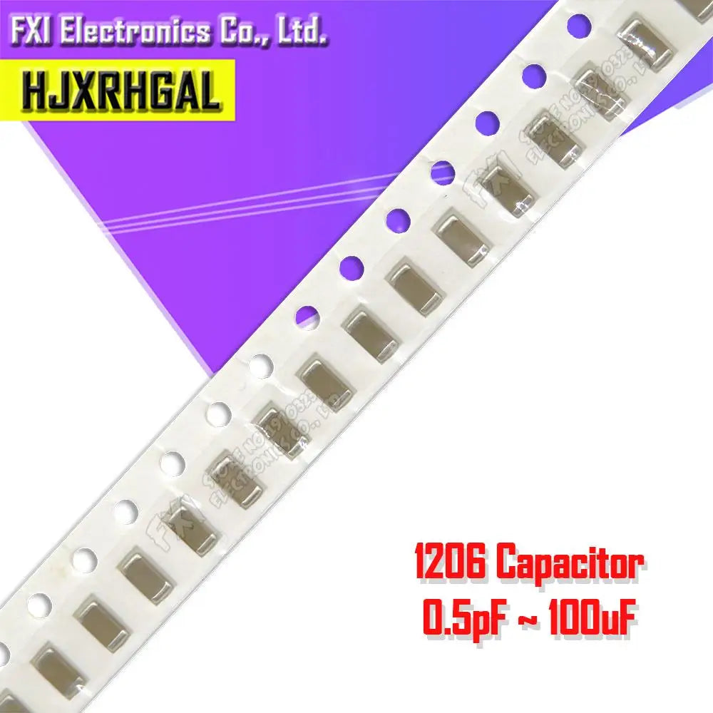 100pcs 1206 50V SMD Thick Film Chip Multilayer Ceramic Capacitor 0.5pF-100uF 10NF 100NF 1UF 2.2UF 4.7UF 10UF 1PF 6PF