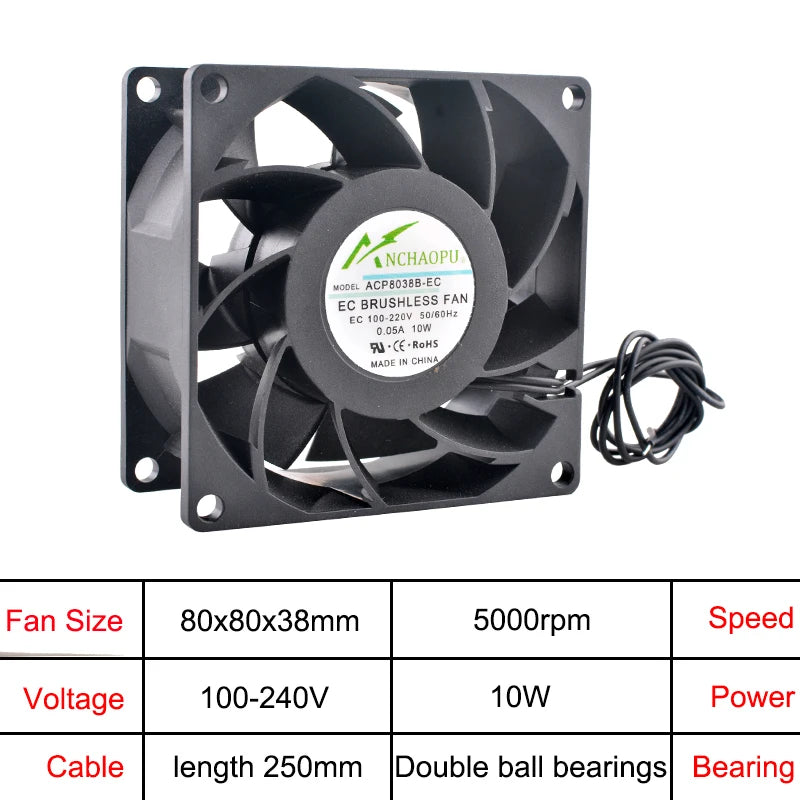 ANCHAOPU EC Brushless Axial Cooling Fan 40-140mm AC 110V-240V for Cabinet, Industrial, Server High Speed Ventilation