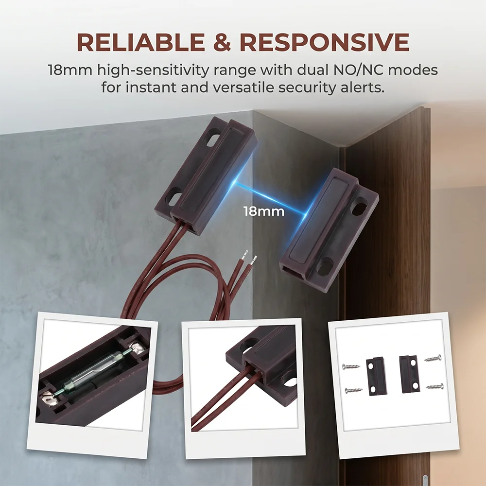 MC-38 Wired Door Window Sensor Detector Magnetic Switch Normally Closed or Normally Open NC/NO for Home Security Alarm System