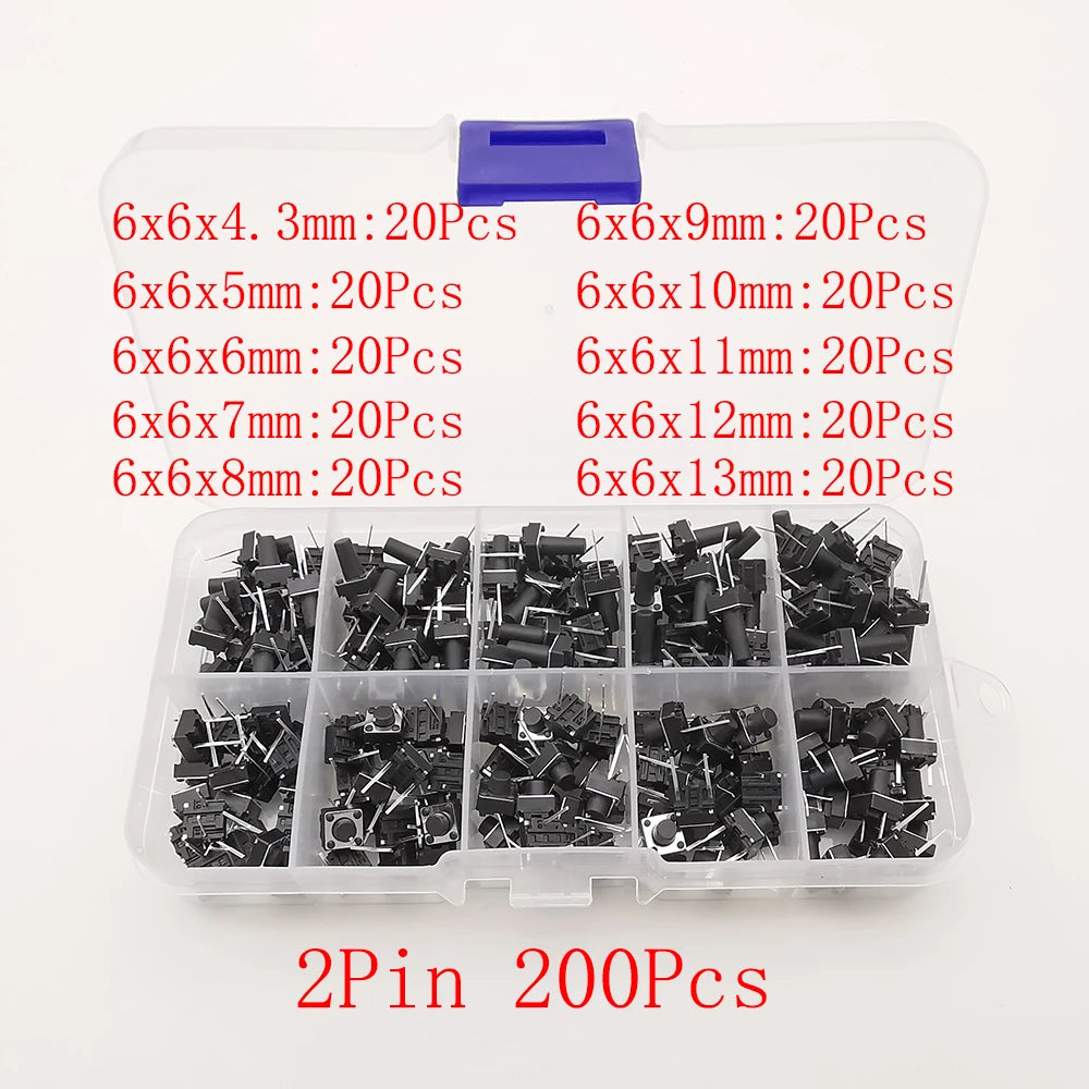 1Box 6x6mm Micro Push Button Tactile Tact Switch Kit 12V 2/4 Pin DIP2 PCB Momentary Switch DIY TV Toy Home Use Button Key Switch