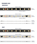 WS2805 Pixels LED Strip Light RGBCCT 5 in 1 Addressable LED Lights Dual Signal RGB WW CW 3000K-6500K DC12V 24V 1 IC to 3/6/7 LED