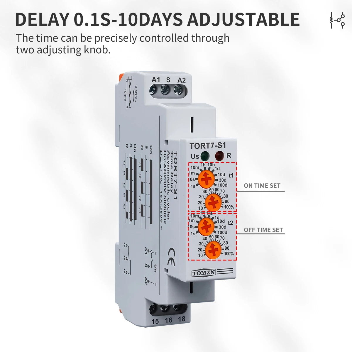 TOMZN TORT7-S1 Timer Relay Asymmetric Cycler Automatic Loop Delay T1-On Time T2-Off Time AC230V 50/60Hz For Traffic Lights