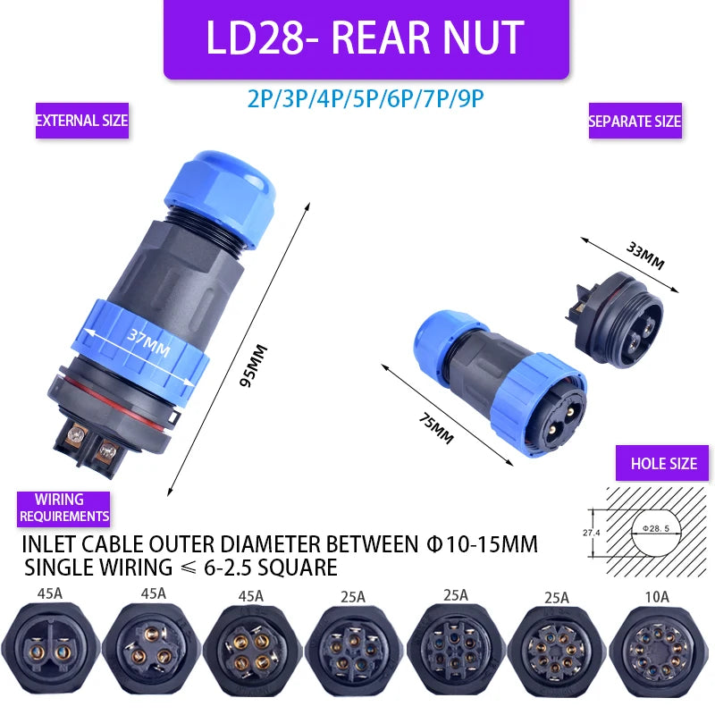 IP68 Waterproof Connector LD Series Male Plug & Female Socket 2-7 Pin & 9 Pin Panel Mount Aviation Wire Electrical Cable Connect