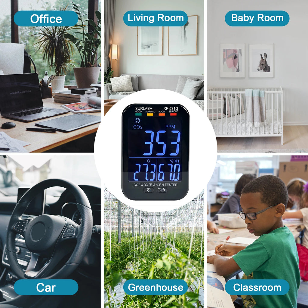 BT-531G CO2 Monitor Air Quality Meter NDIR Sensor 0-10000ppm Temperature Humidity Type-C 2000mAh