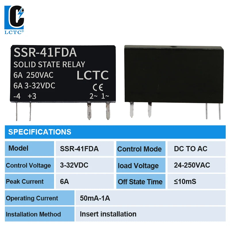 LCTC Solid State Relay Slim Relay SSR Non-contact DC To AC DC To DC SSR-41FDA SSR-41FDD DIN Rail Relay 6A