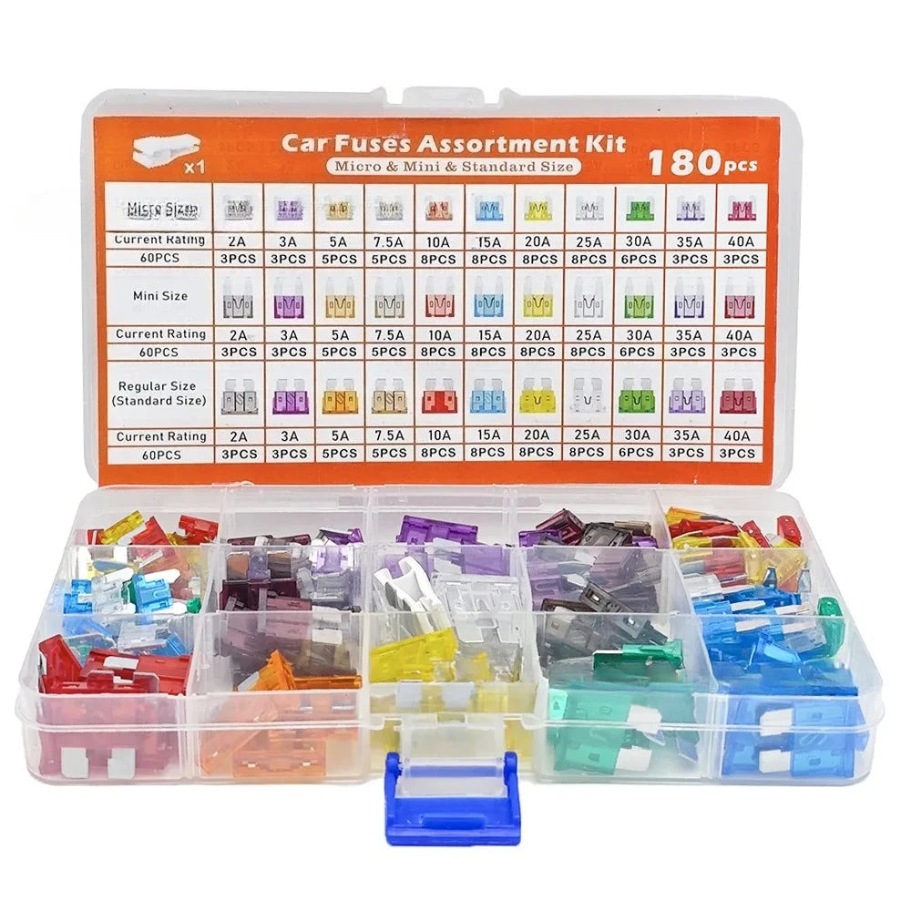 50/100/180Pcs Standard Car Fuses Assorted Kit, 60 Mini Blade Car Fuse +60 Standard Fuse Automotive +60 Micro Fuse