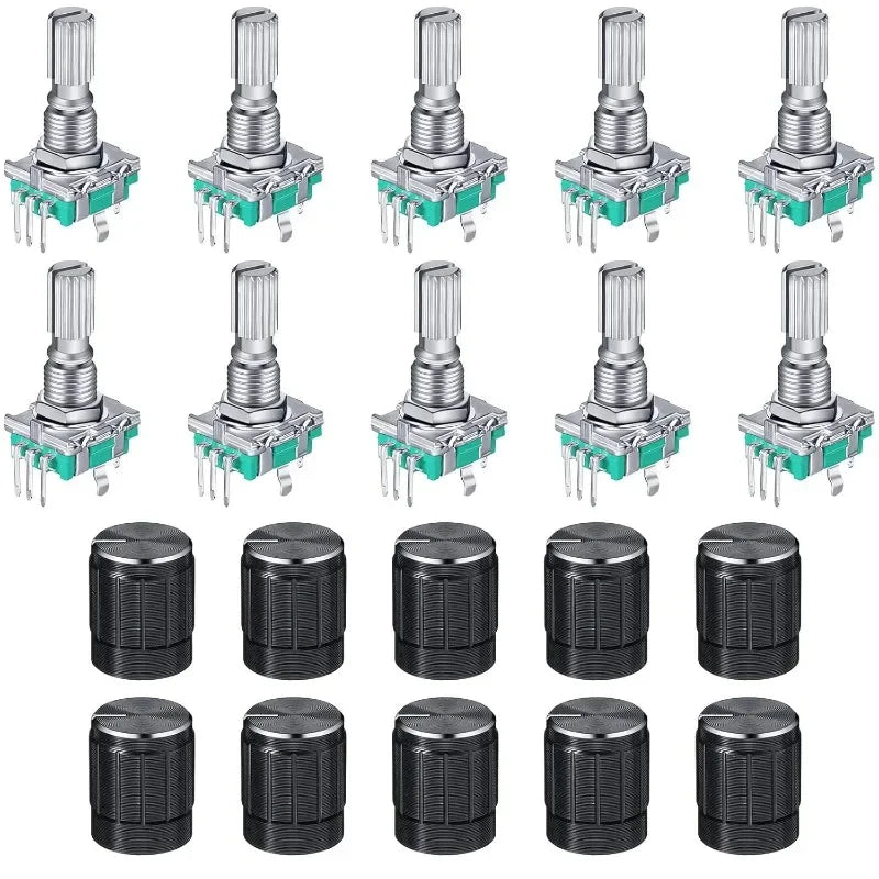 5/10Sets EC11 360 Degree Rotary Encoder Code Switch Digital Potentiometer 5 Pins Handle Length 20mm with Push Button,Knob Cap