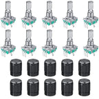 5/10Sets EC11 360 Degree Rotary Encoder Code Switch Digital Potentiometer 5 Pins Handle Length 20mm with Push Button,Knob Cap