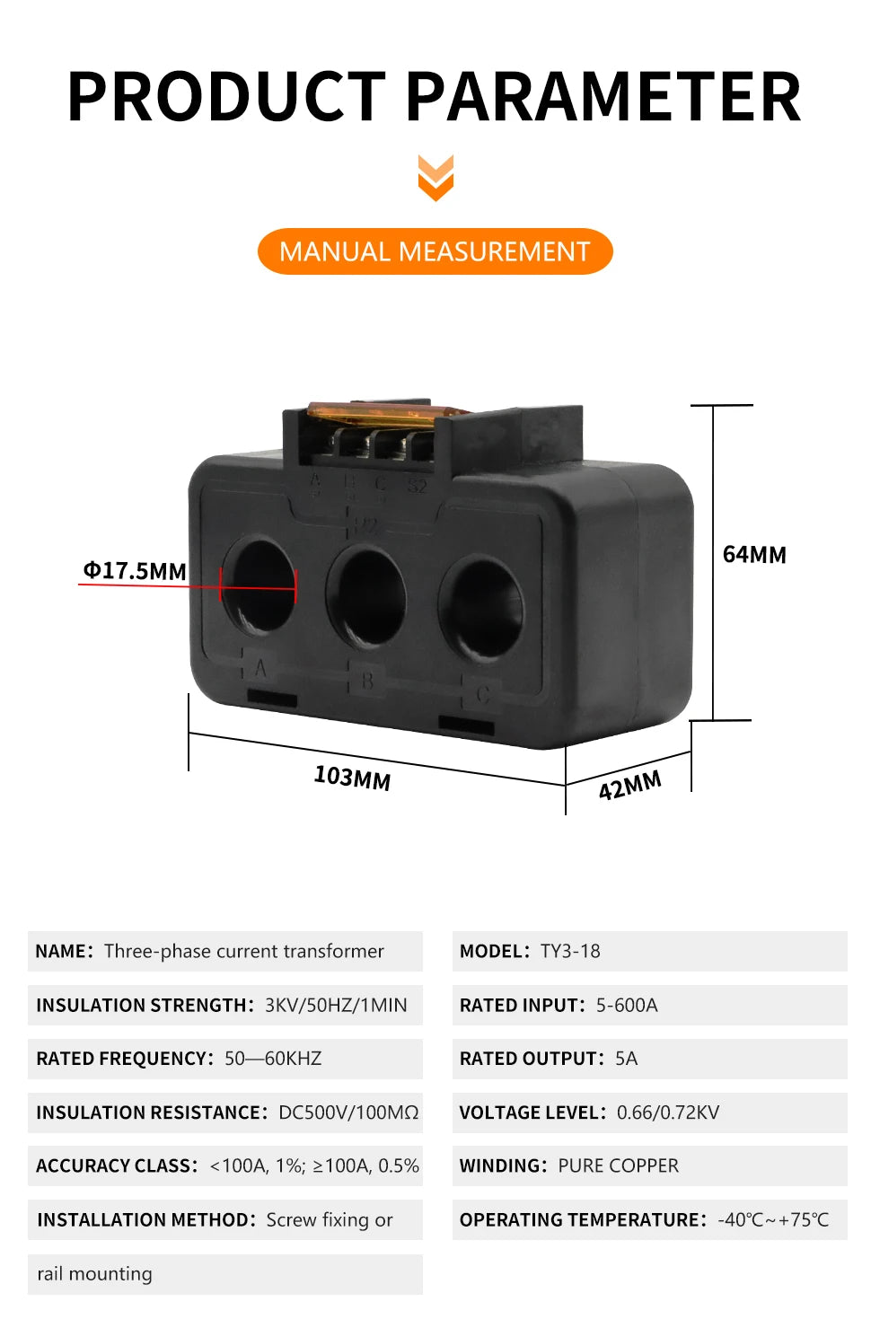 Three Phase 0.5 Class Current Transformer CT5 AC Current Transformer 50A 100A 200A Current Sensor