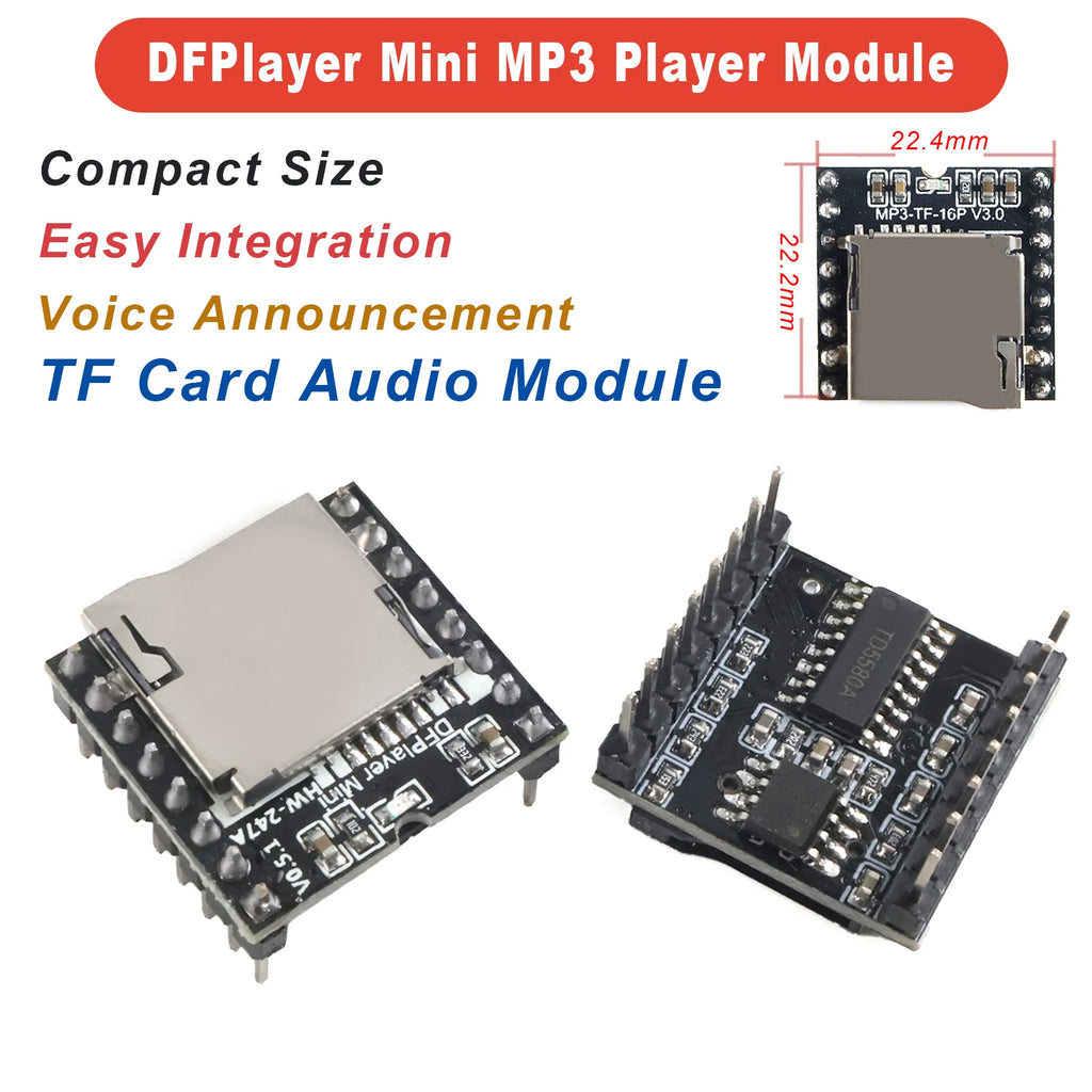 1-10Pcs DFPlayer Mini MP3 Player Module V3.0 16P TF Card U Disk Audio Voice Decoder MP3-TF-16P for Arduino ESP32 DIY