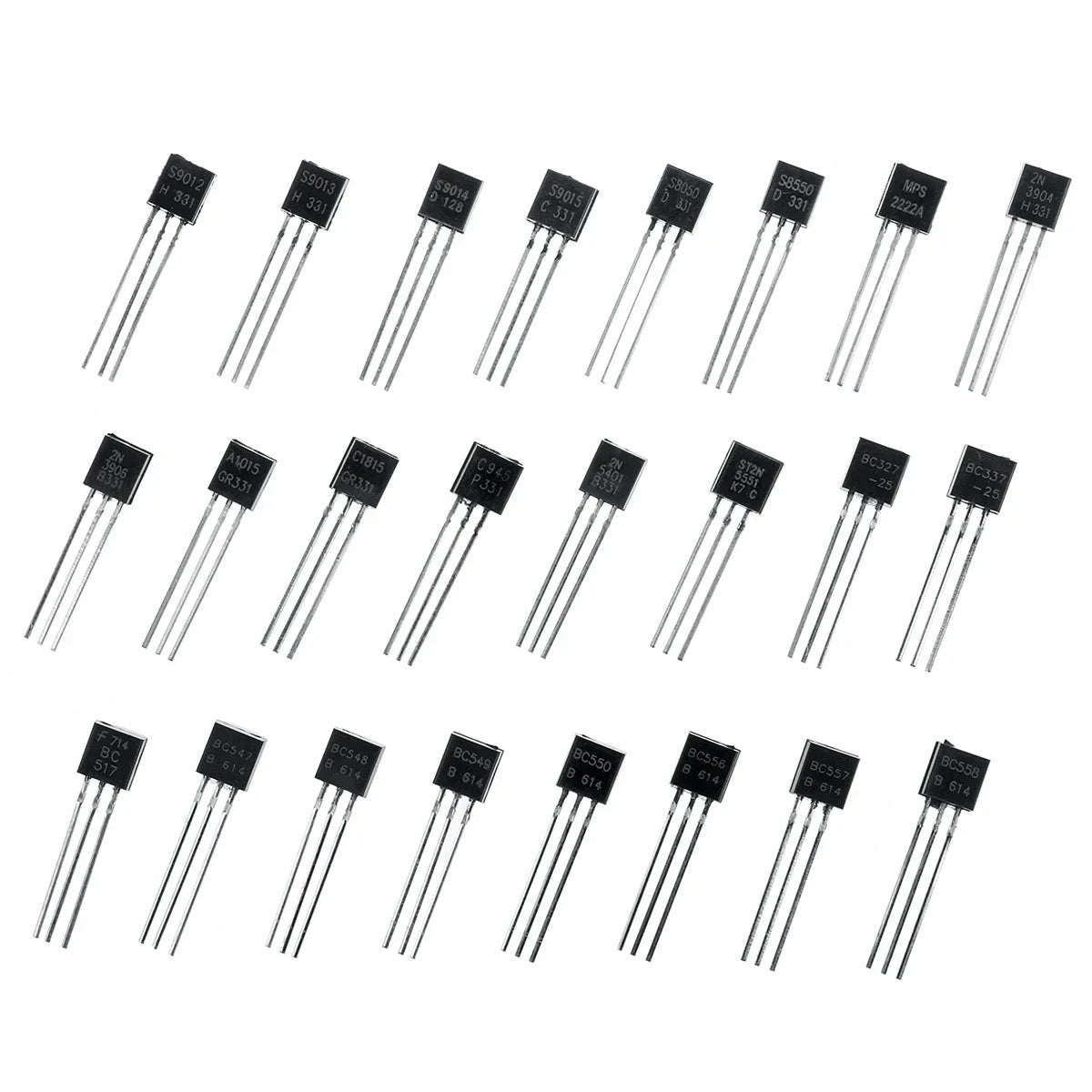 480Pcs 24Types NPN PNP Transistor Assortment Kit Pack 2N2222 S8050 S9014 2N3906 BC327 BC337 BC517 BC547 BC548 BC549 BC550 BC558