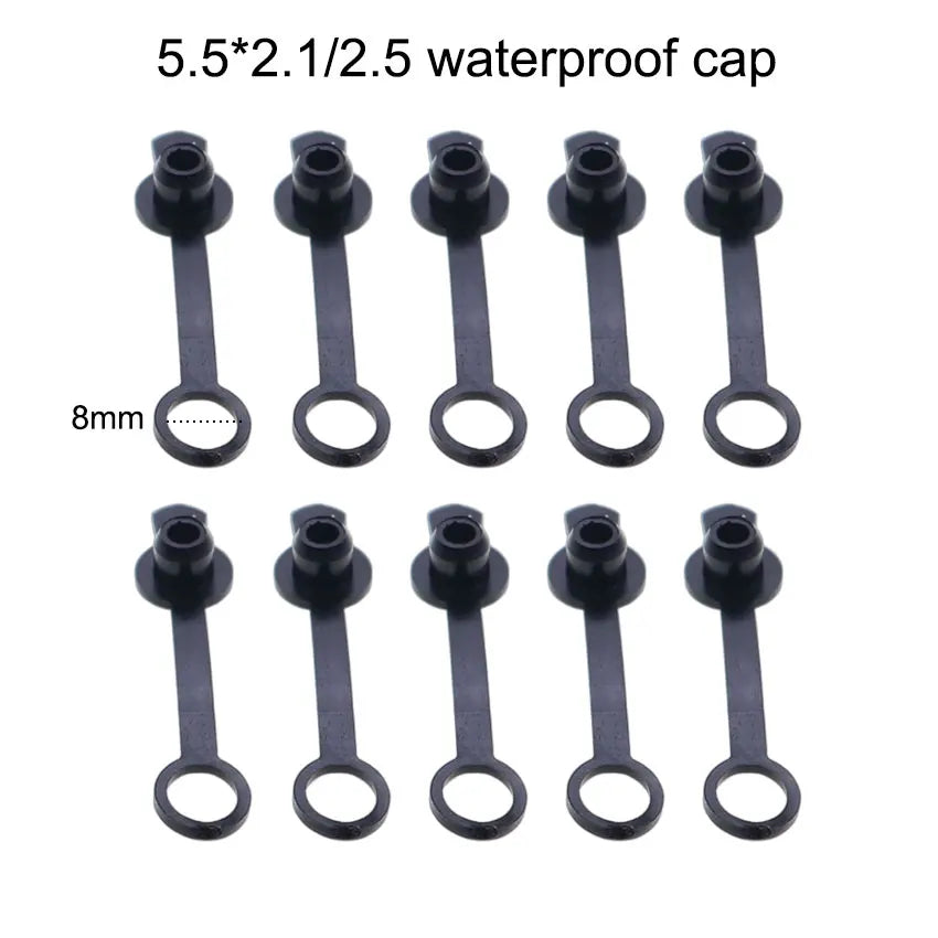 YuXi 10pcs 5.5x2.1mm 5.5x2.5mm DC Power Jack Supply Socket 2Pin Female Panel Mount Connector With 8mm Waterproof Caps