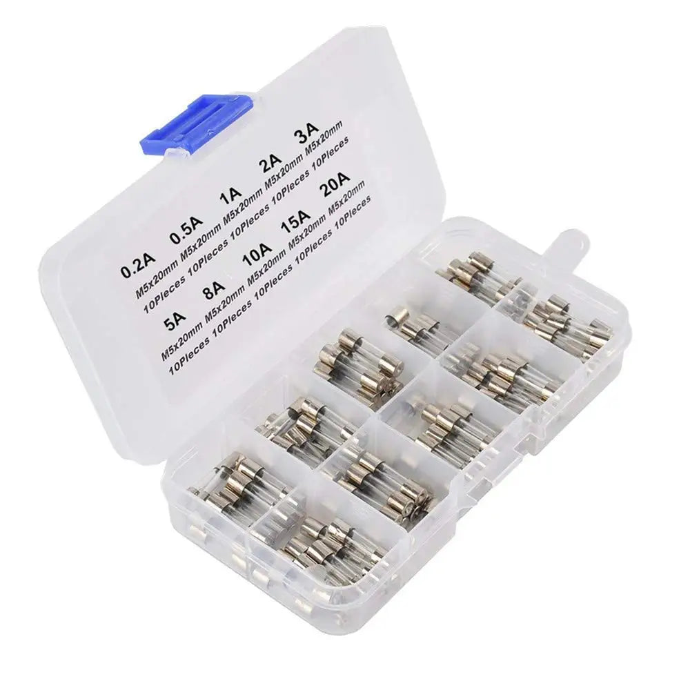 100pcs Fast-Blow Glass Tube Fuse Assorted Kit, 5x20mm 250V 10 Values Fuses 0.5A, 1A, 2A, 3A, 5A, 6A, 8A, 10A, 15A, 20A
