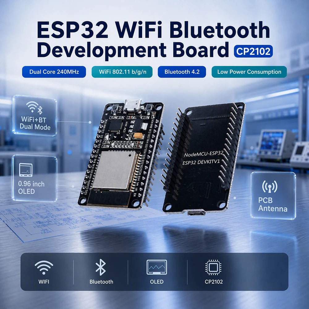 3PCS CP2102 ESP32 WiFi Bluetooth Development Board 0.96" OLED Screen Onboard PCB Antenna Support CVSD SBC Audio for Arduino Electronic DIY Projects