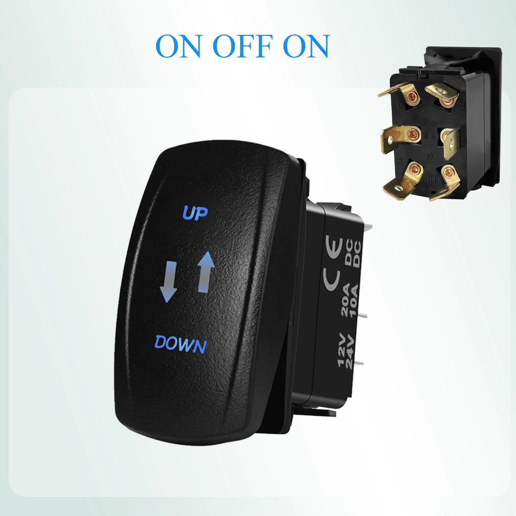 12V Reverse Polarity Rocker Switch DPDT ON-Off-ON 6 Pin Momentary/Latching for Winch Linear Actuator Car Window RV Jack Boat RV