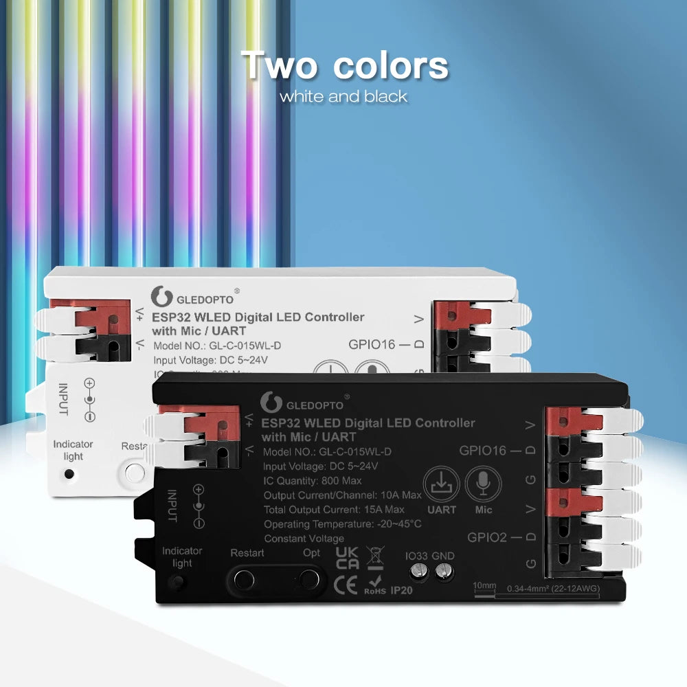 GLEDOPTO WLED LED Strip Controller ESP8266 ESP32 Mic RGB IC Digital Lights Addressable String Light WS2811 WS2812 WS2815 SK6812