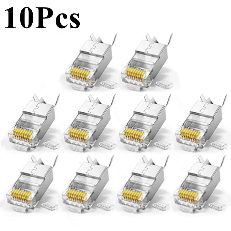 1/10PCS RJ45 Cat7 Cat6A Shielded Pass Through Connector 8P8C 50UM Gold Plated FTP/STP | RJ45 Network Modular Plug Crystal Head
