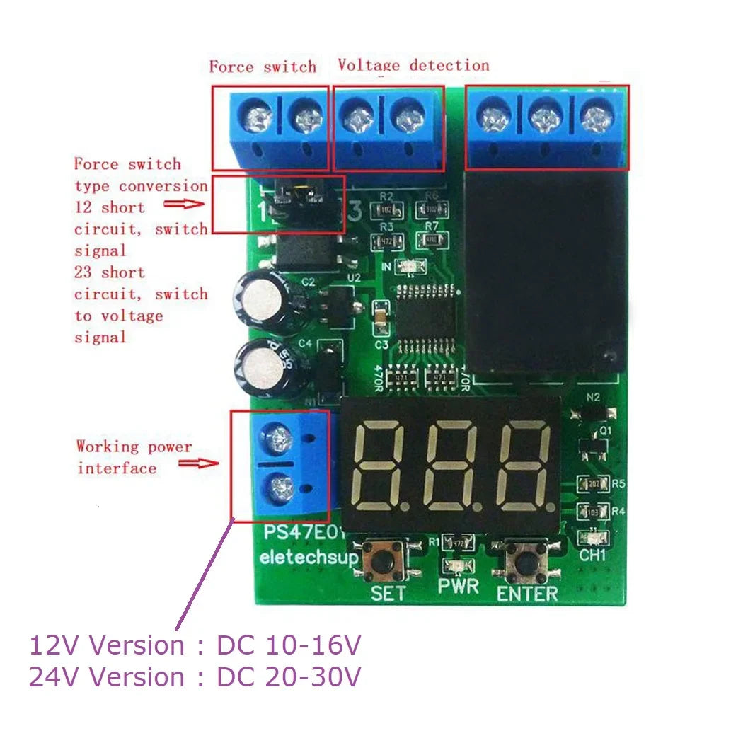 DC 12V 24V LED Digital Relay Switch Control Board Module Relay Module Voltage Detection Charging Discharge Monitor Test