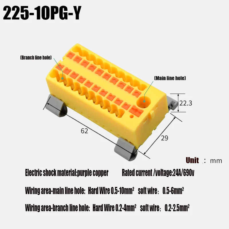 1PC 225 Series Fixed Modular Wire Connectors Compact Splicing Lighting Push-in Multi Link Terminal Block 1 In Multiple Out