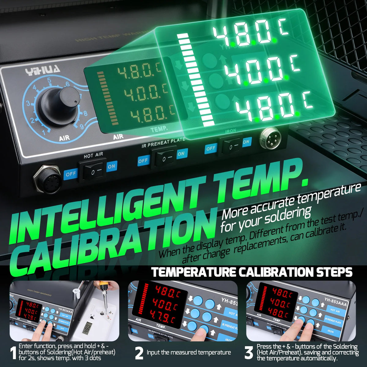 YIHUA 853AAA 1200W Preheating Station PCB Preheater Soldering Station BGA Rework Station Soldering Iron Heat Gun Welding Station