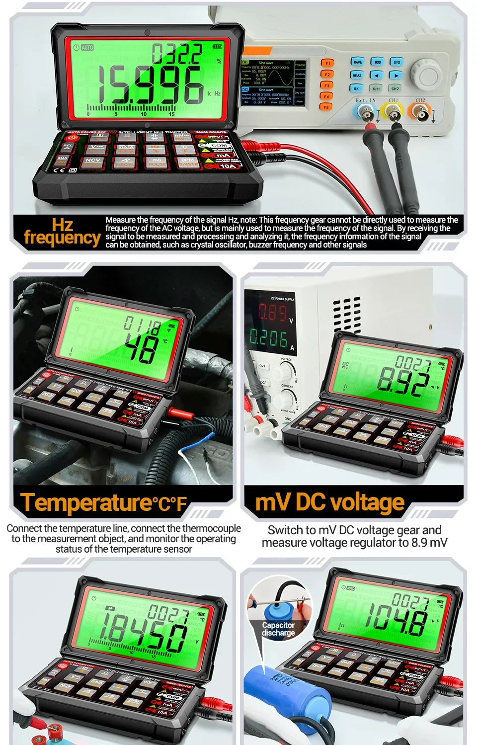 Digital Car Multimeter ANENG 623 Engine Speed Test Auto AC/DC Voltage/Current Ohm Meters Capacitance Car Pulse Width Test Tools
