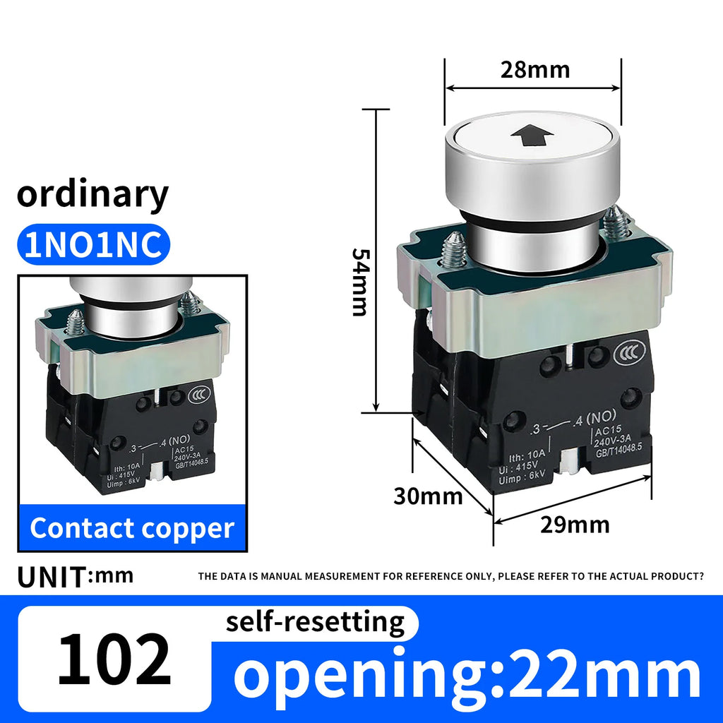 10Pcs 22MM Momentary symbols Push Button Switch 1NO1NC SPDT 10Amp 600V Metal Head Waterproof IP65,Control power button switch