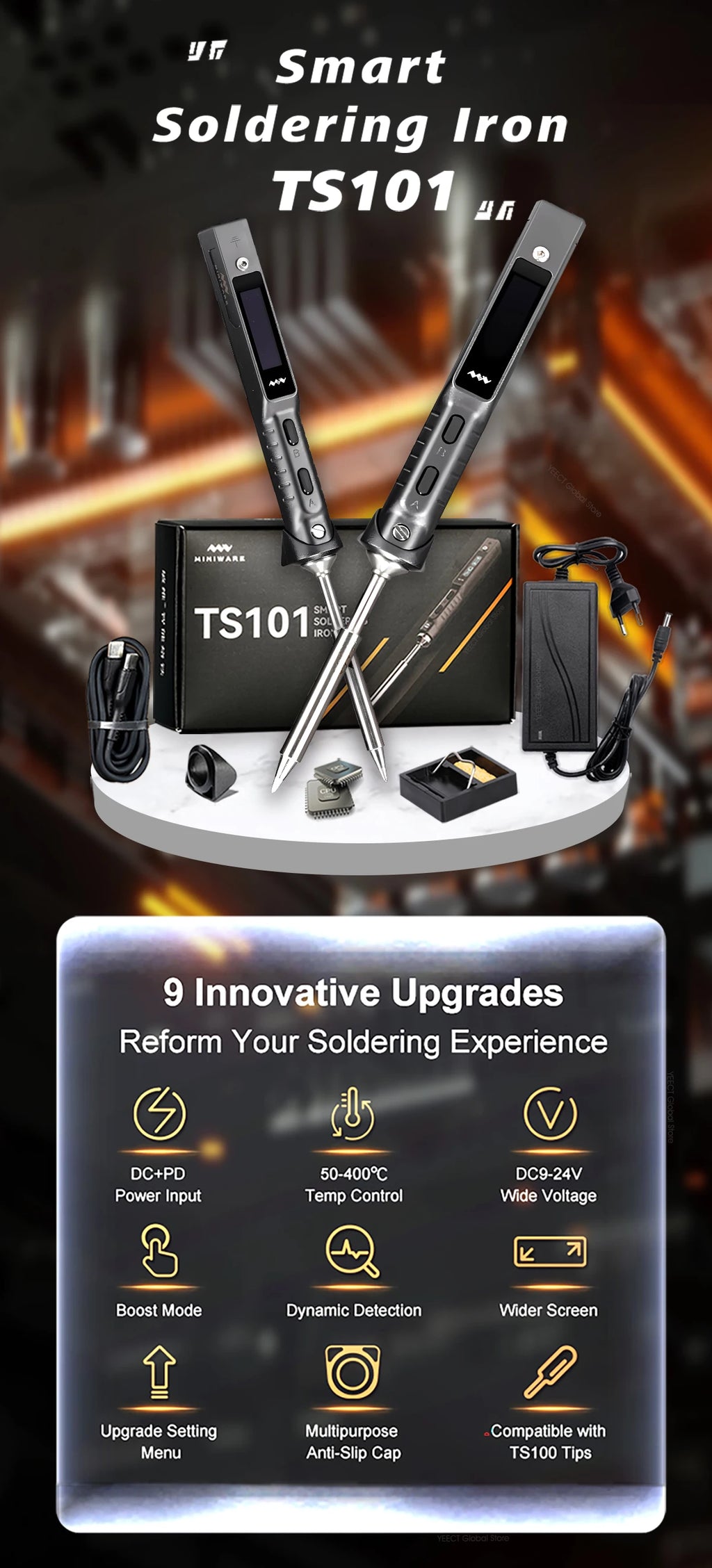 Original TS101 Soldering Iron Adjustable Temperature Digital Solder Station 90W Mini TS100 TS 101 Upgrade With Tips