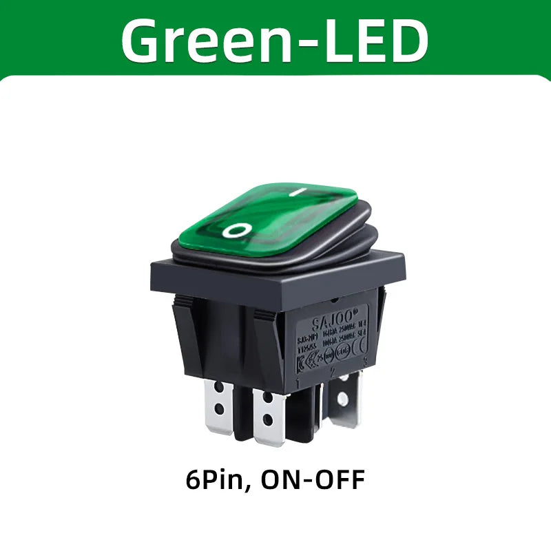 SAJOO Waterproof Rocker Switch KCD4 4Pin/6Pin DPDT With LED Lights Vehicle Boat Power Switch ON OFF 12V 24V 220V Size 22*30mm