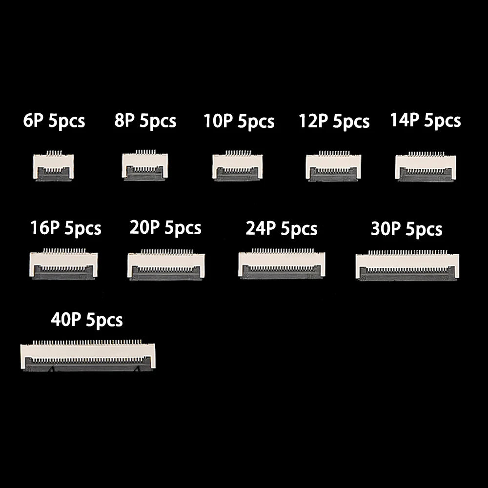 50PCS 6P 8P 10P 12P 14P 0.5mm Pitch Flip Type Under Clamshell Socket FPC FFC Flat Cable Connector 16P 20P 24P 30P 40P Kits