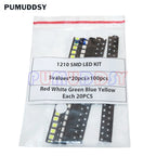 100PCS=5 Colors X 20PCS 5050 5703 1210 1206 0805 0603 LED Diode Assortment SMD LED Diode Kit Green/ RED / White / Blue / Yellow