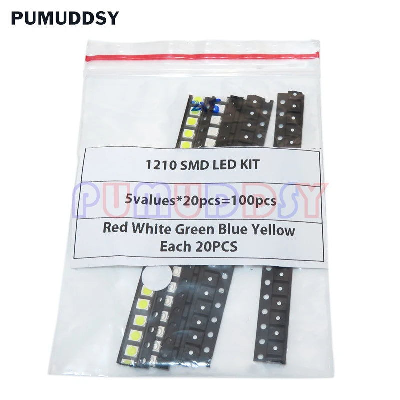 100PCS=5 Colors X 20PCS 5050 5703 1210 1206 0805 0603 LED Diode Assortment SMD LED Diode Kit Green/ RED / White / Blue / Yellow