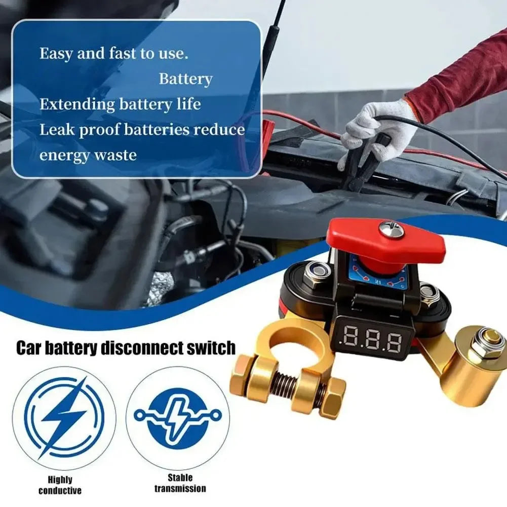 12V 24V Battery Disconnect Switch with Voltage Display Switch & Relays Instant Brass 360 Rotatable for Car Marine Power Protect
