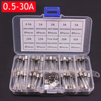 100/72pcs Car Fast-blow Glass Fuses Car Glass Tube Fuses 0.2-20A 0.5-30A Assorted Kit for Car Light Inflator Vacuum Cleaner