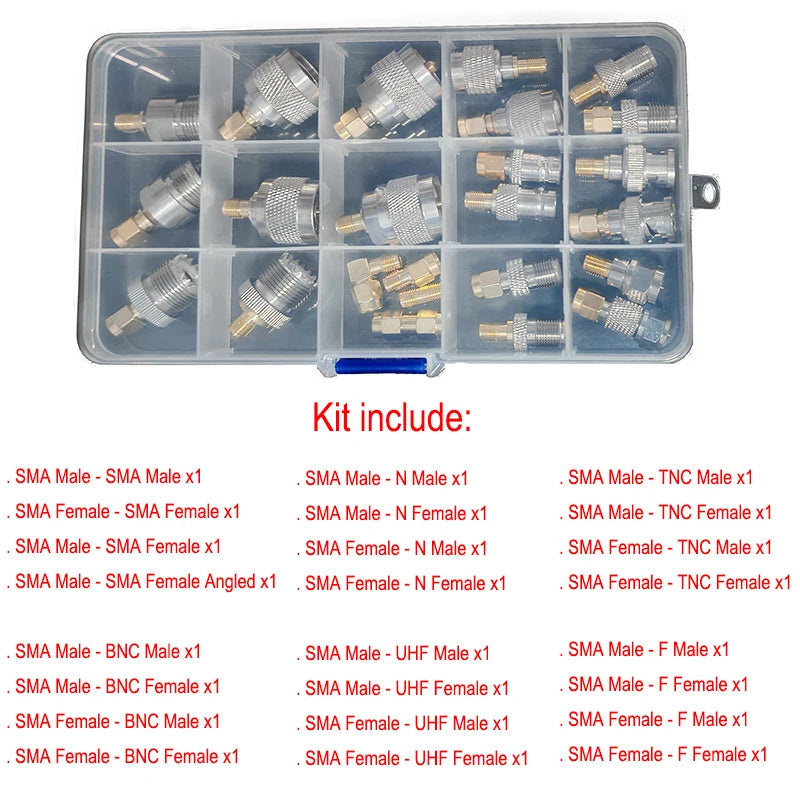 24PCS SMA RF Coaxial Adapter Kit SMA M/F to TNC UHF BNC N F Male Female Coax Cable Connector WiFi Radio Antenna Converter Set