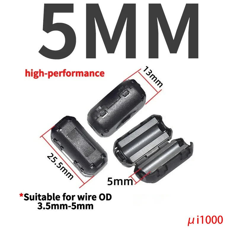 10/20Pcs Clip-on Ferrite Core Ring Bead 3.5-15mm EMI RFI Noise Filter Snap Cable Clip Choke for Black Audio Video Wire