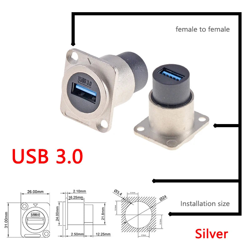 1pc Metal D Type Module RJ45 CAT6&USB 2.0/3.0&Type C&HDMI-Jack Socket Through Network Panel Mounting Electronic Connector