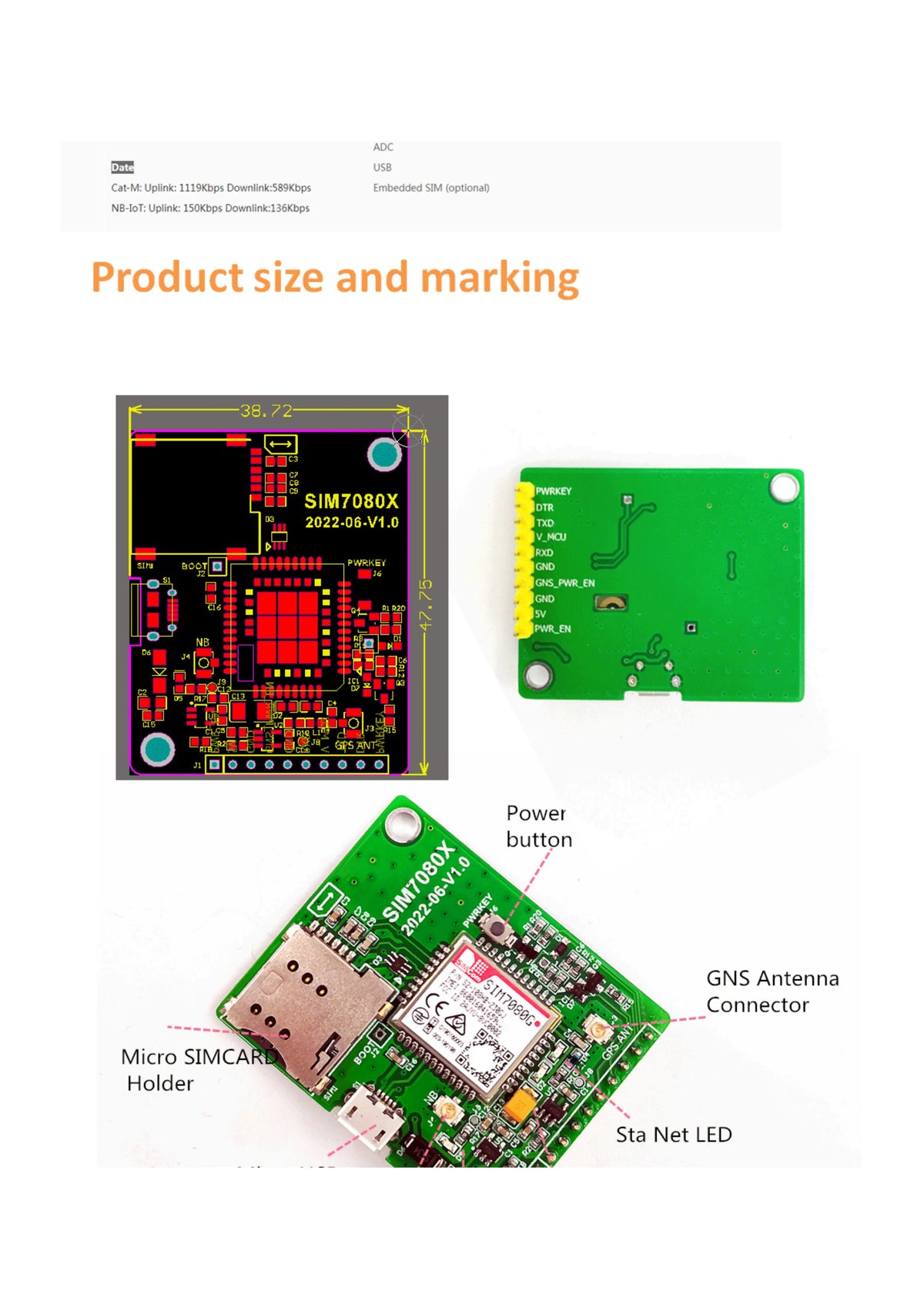 SIMCOM SIM7080G Breakout Multi-Band CAT-M and NB-IoT Module Development Board With Embedded CA-L01 4G CAT1 CA-G01 GNSS Antenna