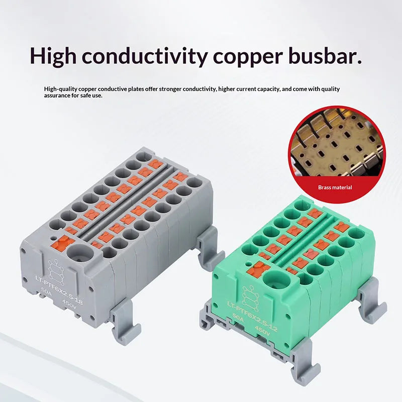 Push-in Terminal Block PTF6X2.5mm One in Multiple Out Splitter Spliceable Wire Connectors DIN Rail Junction Box Electrical Joint
