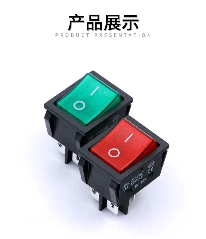 5PCS 16A 20A 30A Rocker Switch 220V 120V KCD7 KCD4 4 6 Pin Rocker Toggle Switch SPDT ON OFF Red Lighted Heavy Duty T125 T85