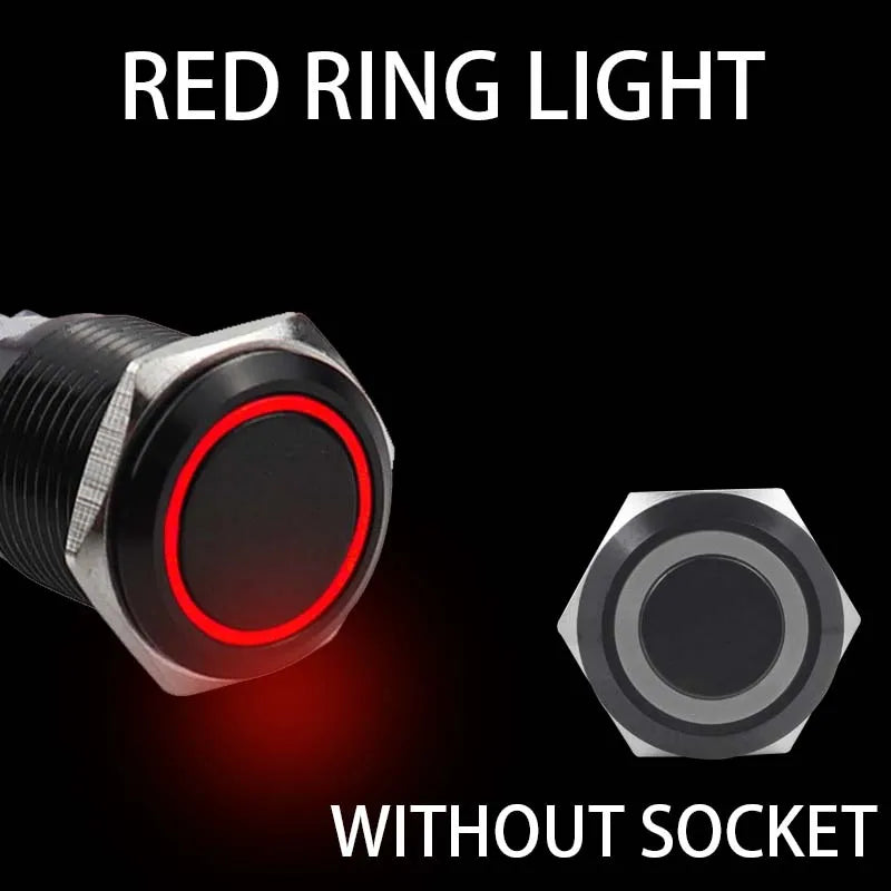 16/19/22mm Waterproof Metal Push Button Switch with socket LED Ring/Power Light Momentary Latching   5/12/24/220V black 1NO1NC