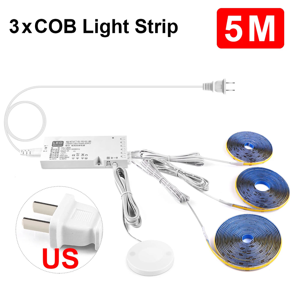 Smart Penetrable Wood COB LED Strip Touch Sensor Light 320Leds/m Warm/Neutral White Parallel Lights Kitchen Backlight Lighting