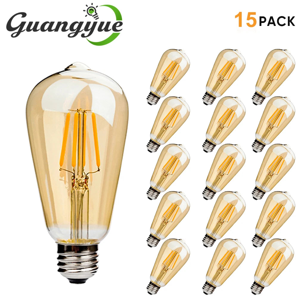 E27 Retro Edison Filament Bulb 4W 6W 220V ST64 Vintage LED Lamp Bulbs 2200K 2700K Warm White Amber Glass Light Bulbs for Home