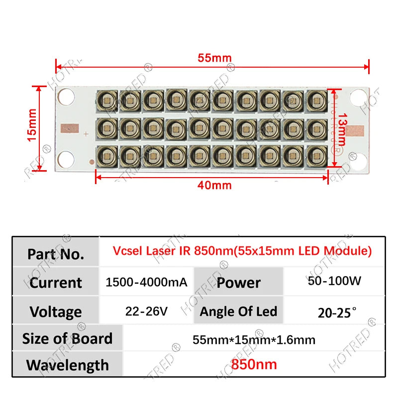 50W 100W IR Led Diode High Power Infrared 3535 Vcsel Laser Chip Beads 808nm 850nm 940nm 980nm 1064nm Lamp Light Sensor Monitorin
